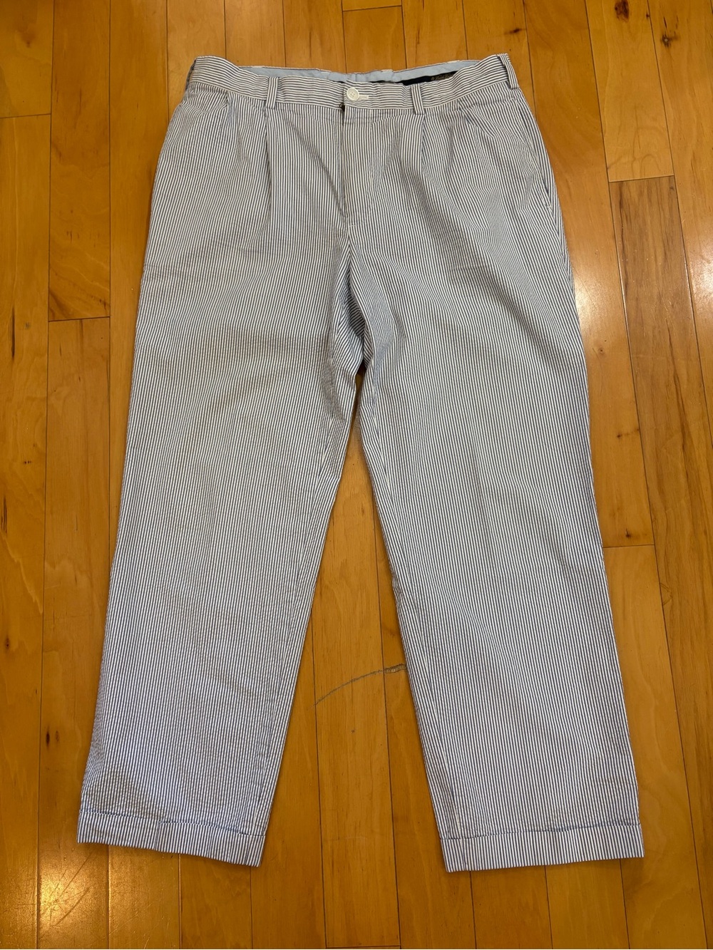 Brooks Brothers Seersucker Striped Pants 35x29 Pleated Cuffed Old Money Preppy
